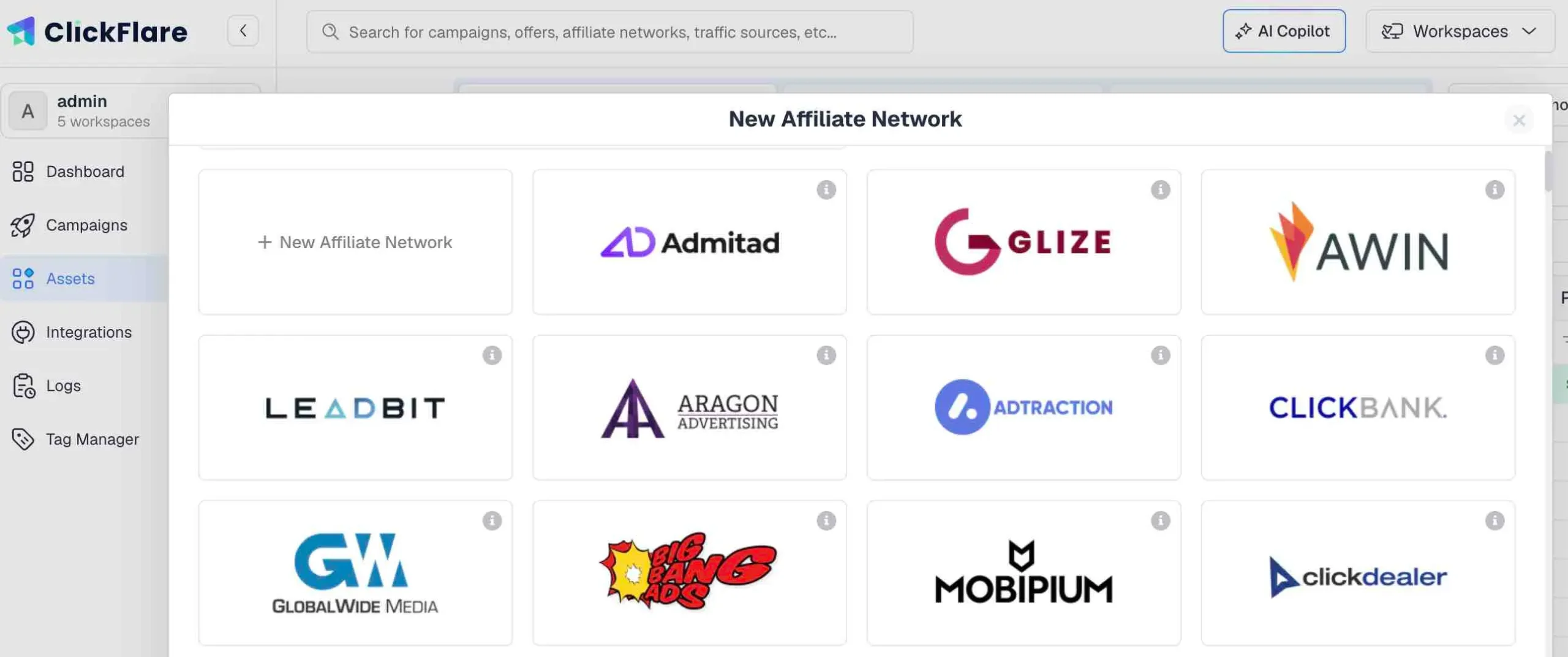 Integrate affiliate network for linkedin ads tracking setup on ClickFlare