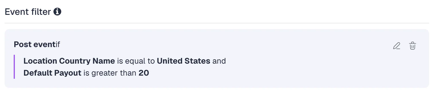 CAPI tracking event filter example limiting conversions by country and payout