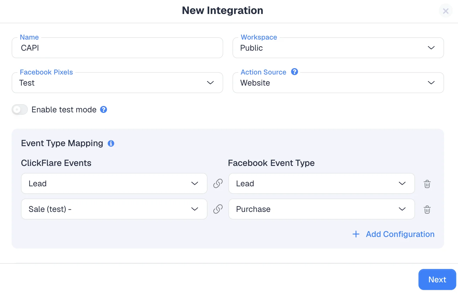 Mapping ClickFlare events to Facebook event types for CAPI tracking