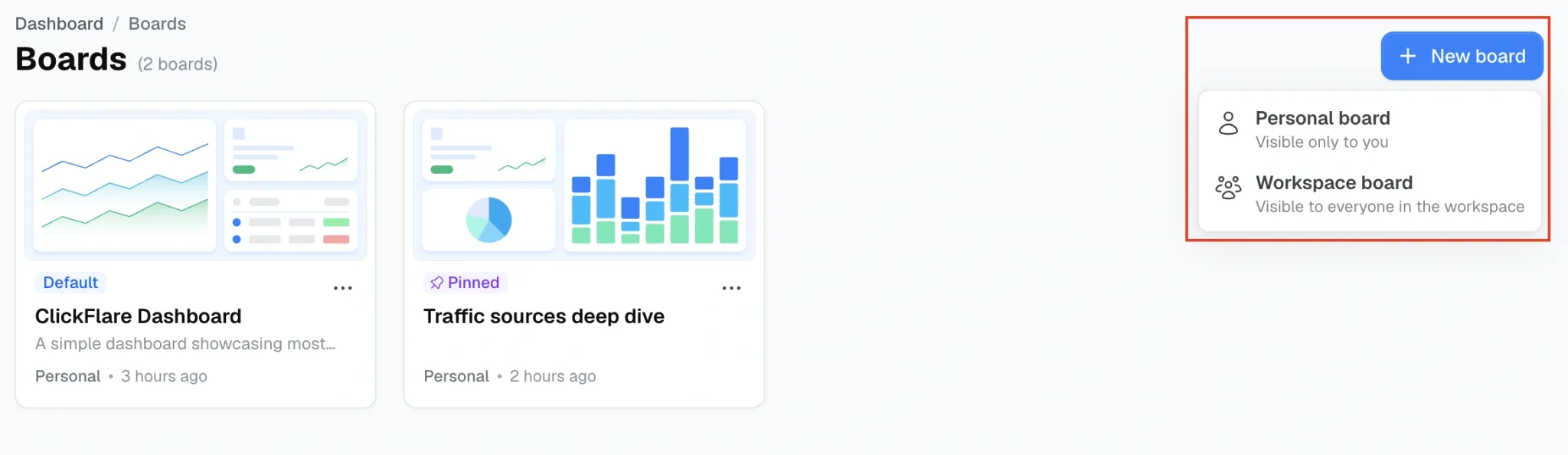 Create custom dashboard in clickflare