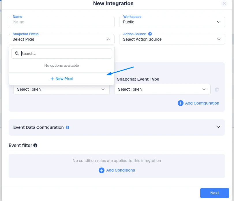 Adding a new Snapchat Pixel in the ClickFlare integration screen