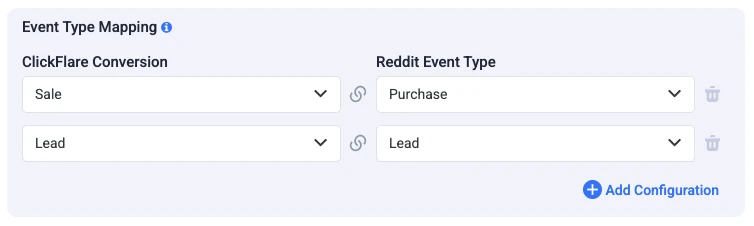 Reddit conversion tracking event type mapping in ClickFlare linking ClickFlare conversions to Reddit event types