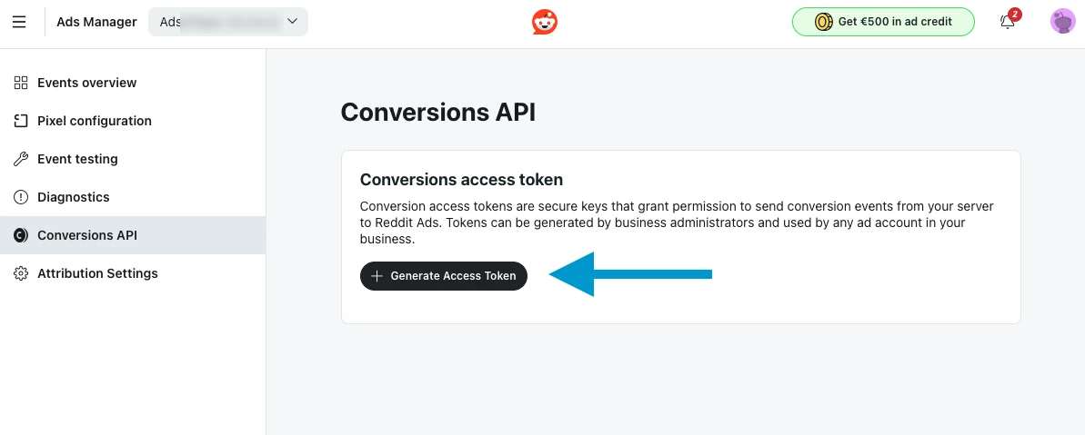 Generating a Reddit Conversions API access token for Reddit conversion tracking
