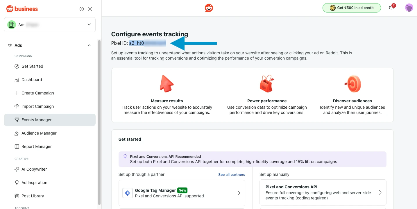 Finding the Reddit Pixel ID in Reddit Events Manager for Reddit conversion tracking