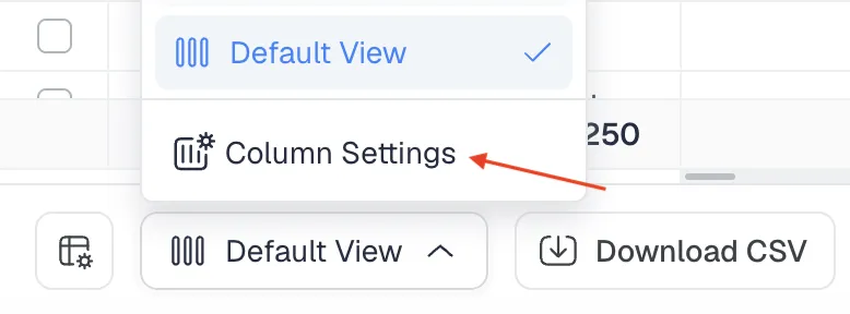Locating Column Settings next to Default View in ClickFlare campaign reports