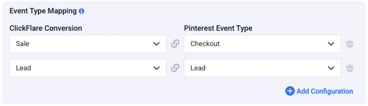 Mapping ClickFlare conversions to Pinterest event types for conversion tracking