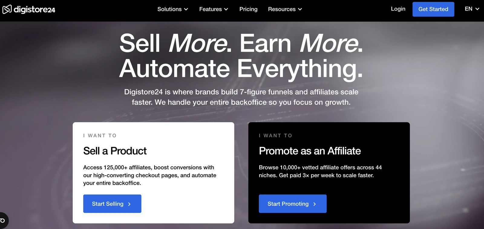 Digistore24 affiliate network homepage, a top affiliate network for digital products in Europe