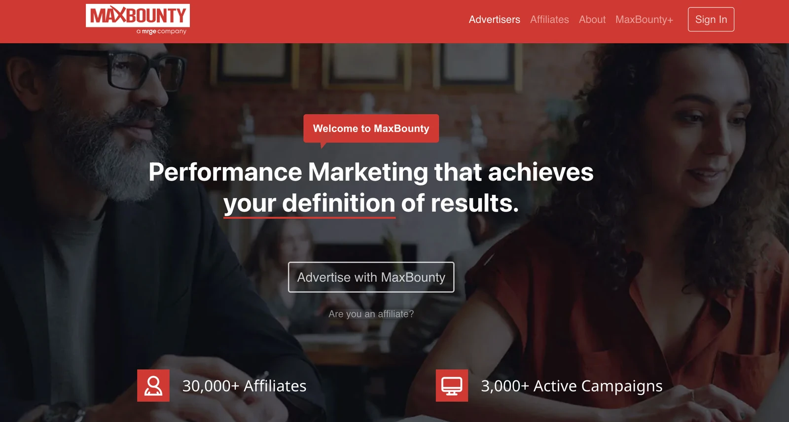 MaxBounty CPA affiliate network homepage, one of the best affiliate networks for lead generation