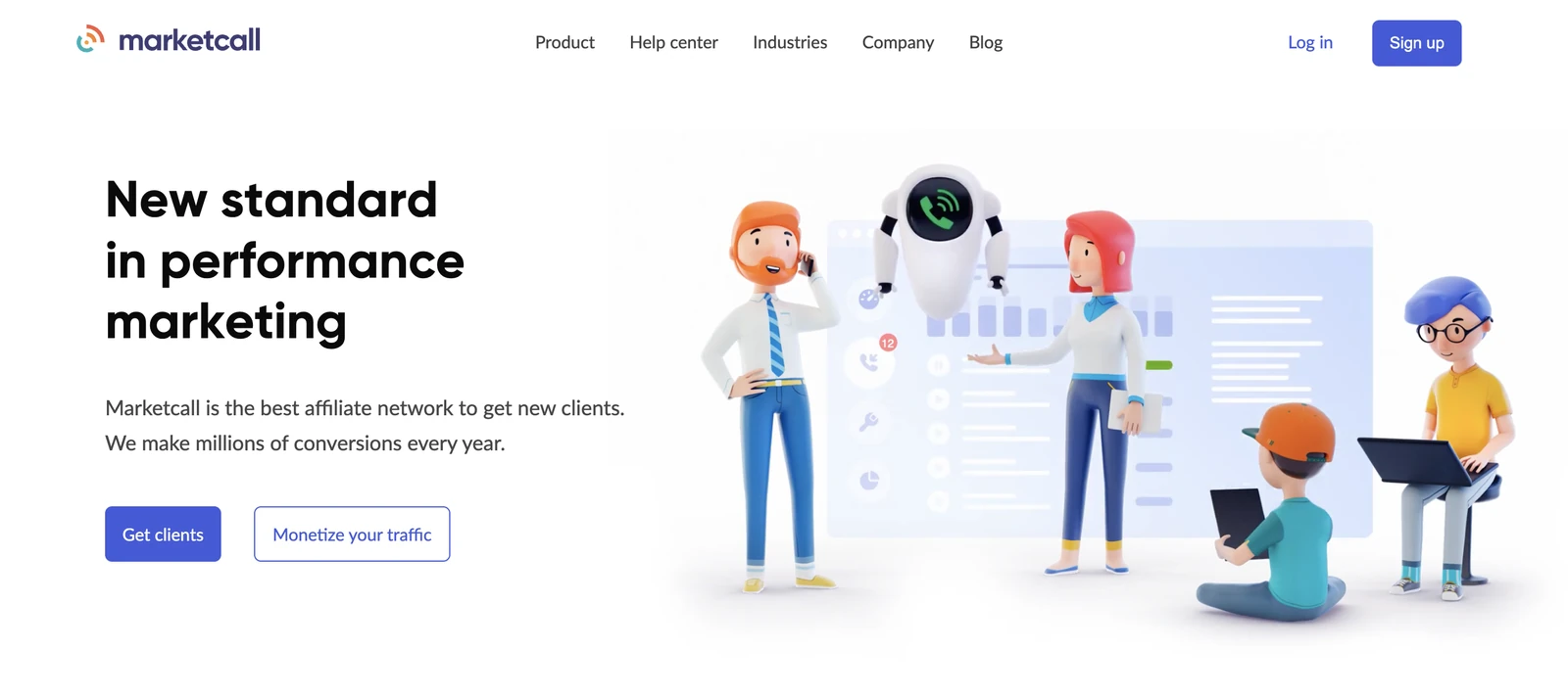MarketCall pay-per-call affiliate network homepage, a top affiliate network for call-based lead generation