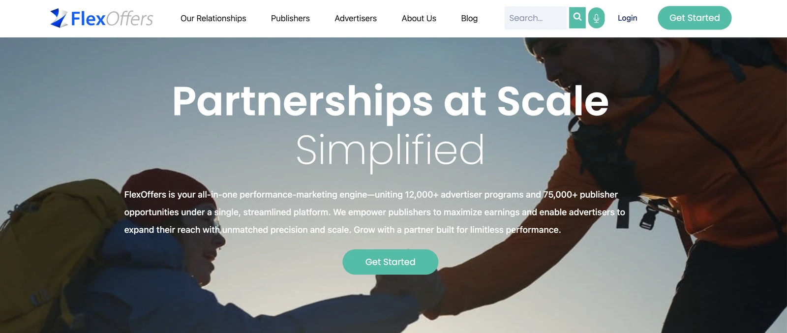 FlexOffers affiliate network homepage, a top affiliate network with thousands of advertiser programs