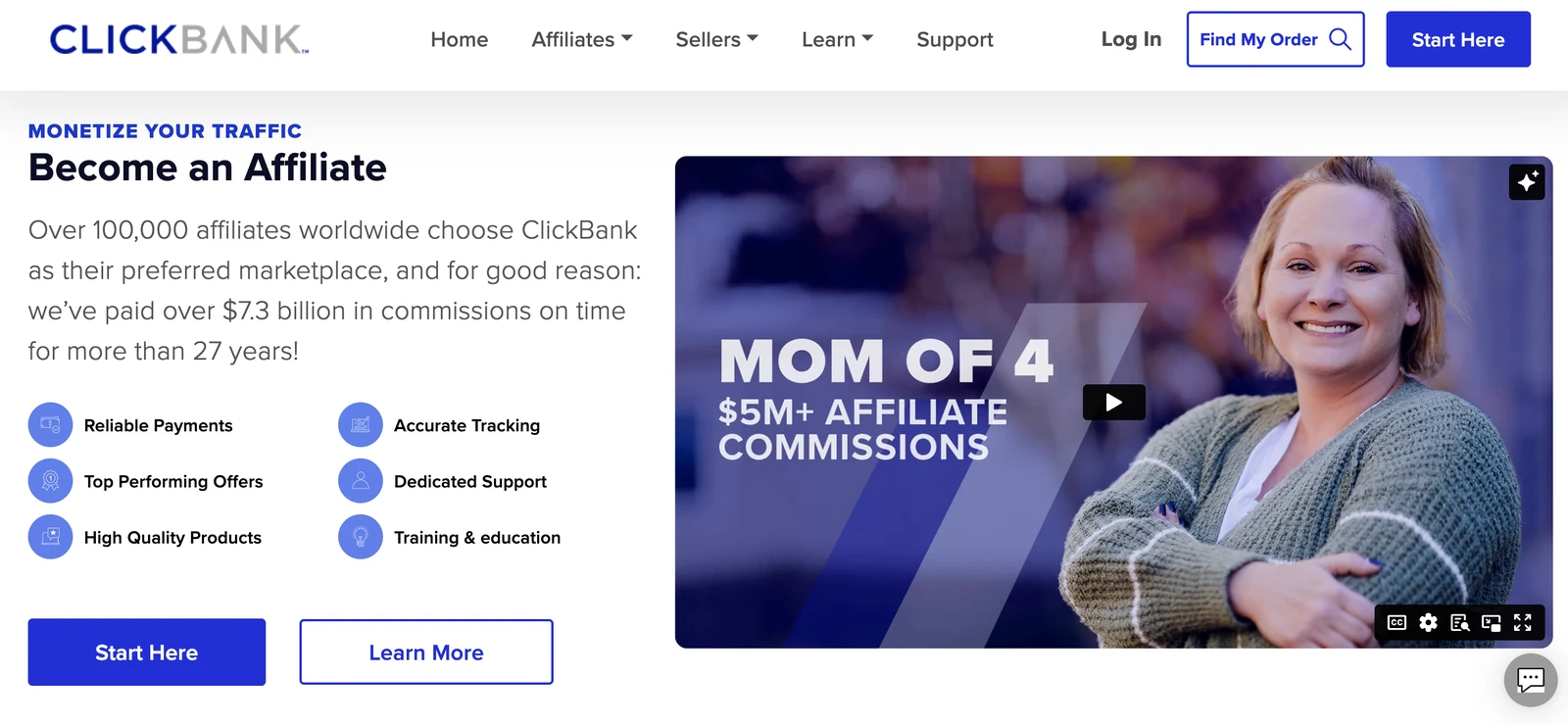 ClickBank affiliate network homepage, one of the best affiliate networks for digital products