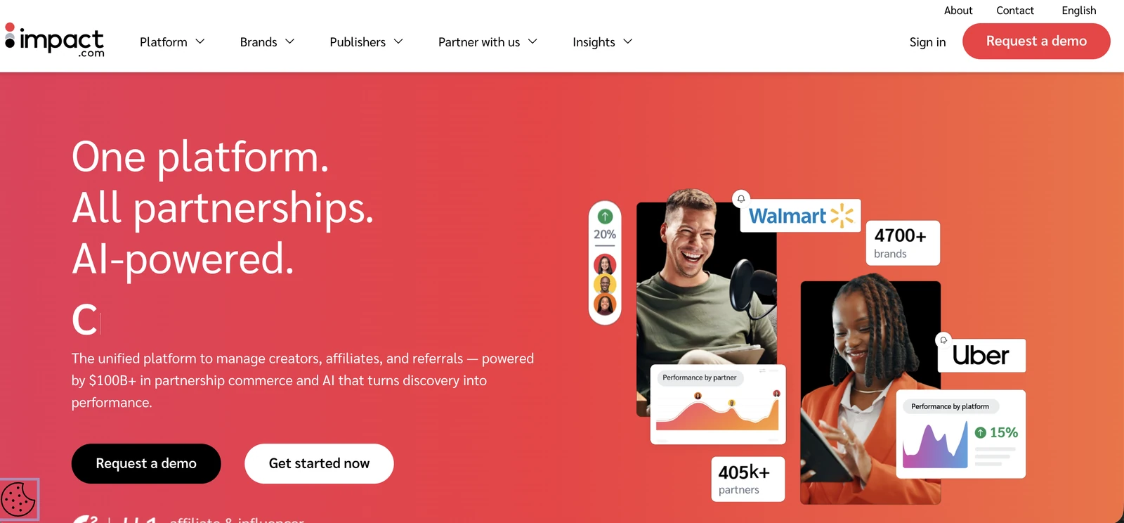 Impact.com partnership platform homepage, one of the best affiliate networks for SaaS and DTC brands