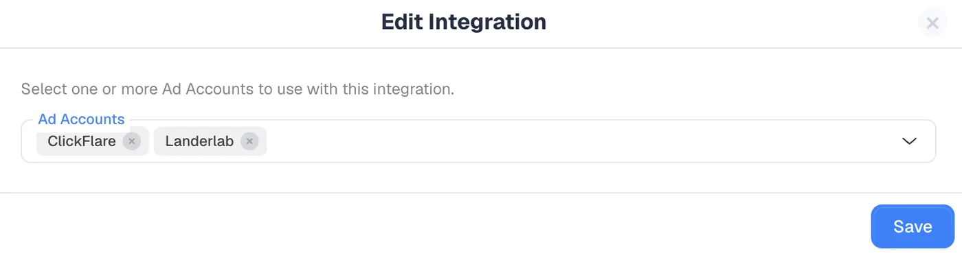 Selecting Google Ads accounts to pull cost data into ClickFlare for GCLID reporting