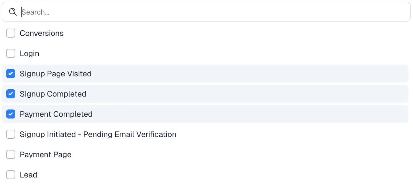 Selecting event types to report back to Google Ads for GCLID conversion tracking