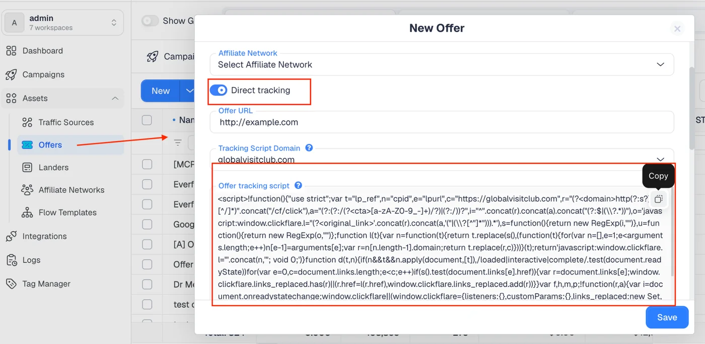 Enabling Direct Tracking on a ClickFlare offer for GCLID-compliant tracking