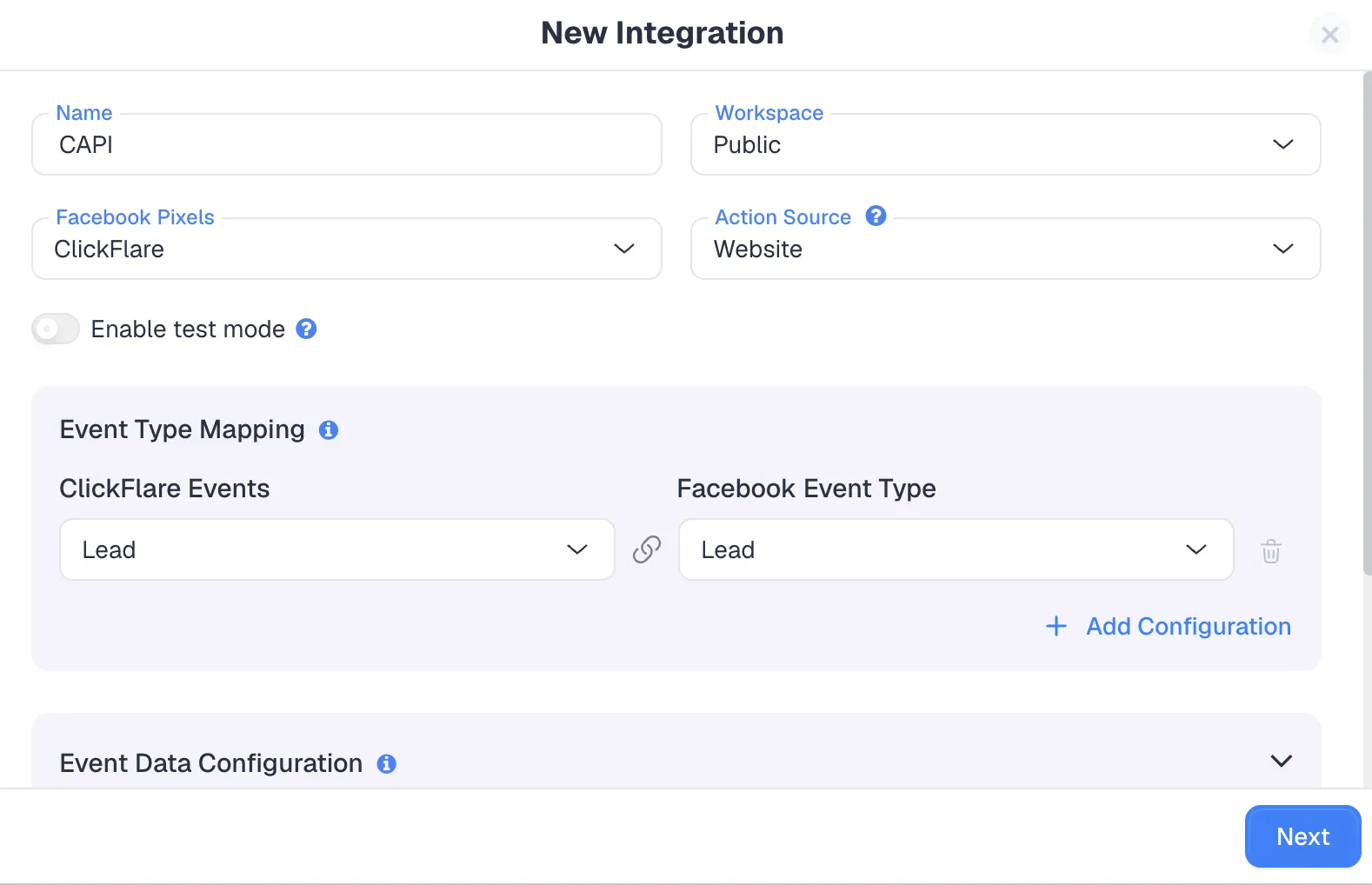 Configuring a Conversion API integration for cookieless tracking in ClickFlare