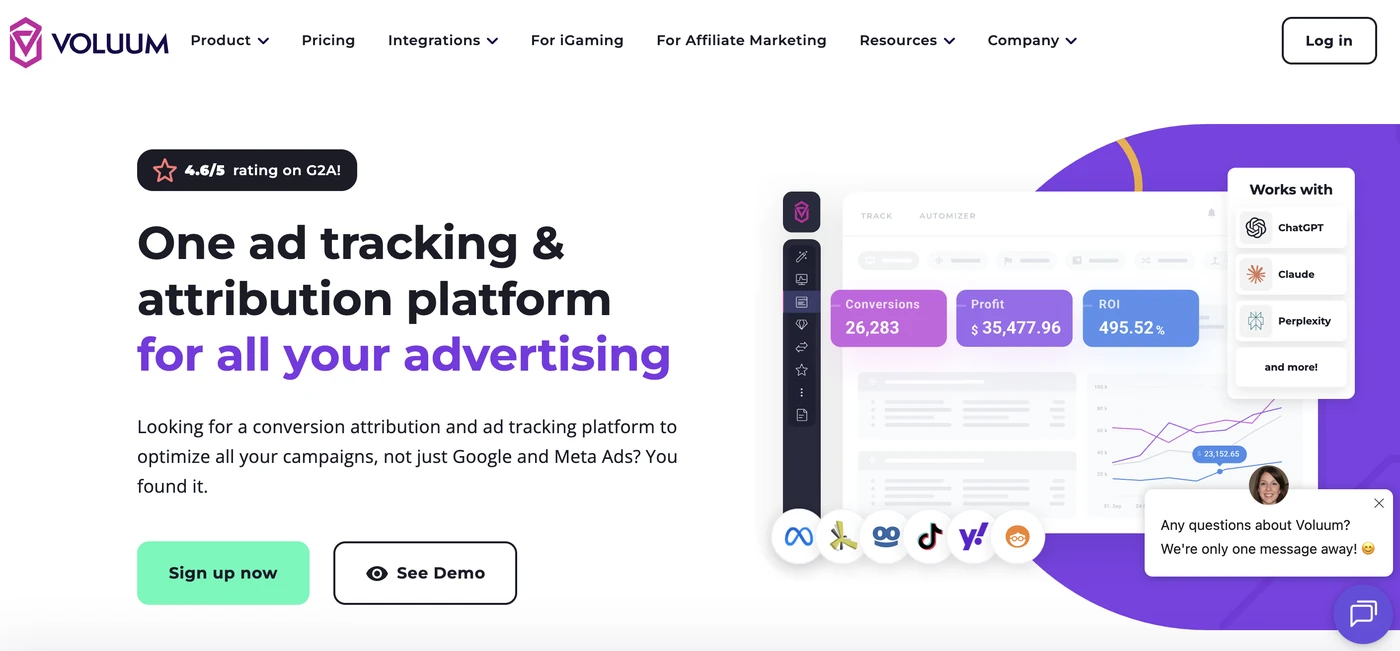 Voluum homepage, an AnyTrack alternative for advanced media buying teams