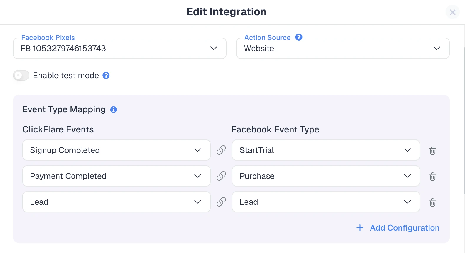 ClickFlare Facebook Conversion API event type mapping for accurate Facebook ads optimization data
