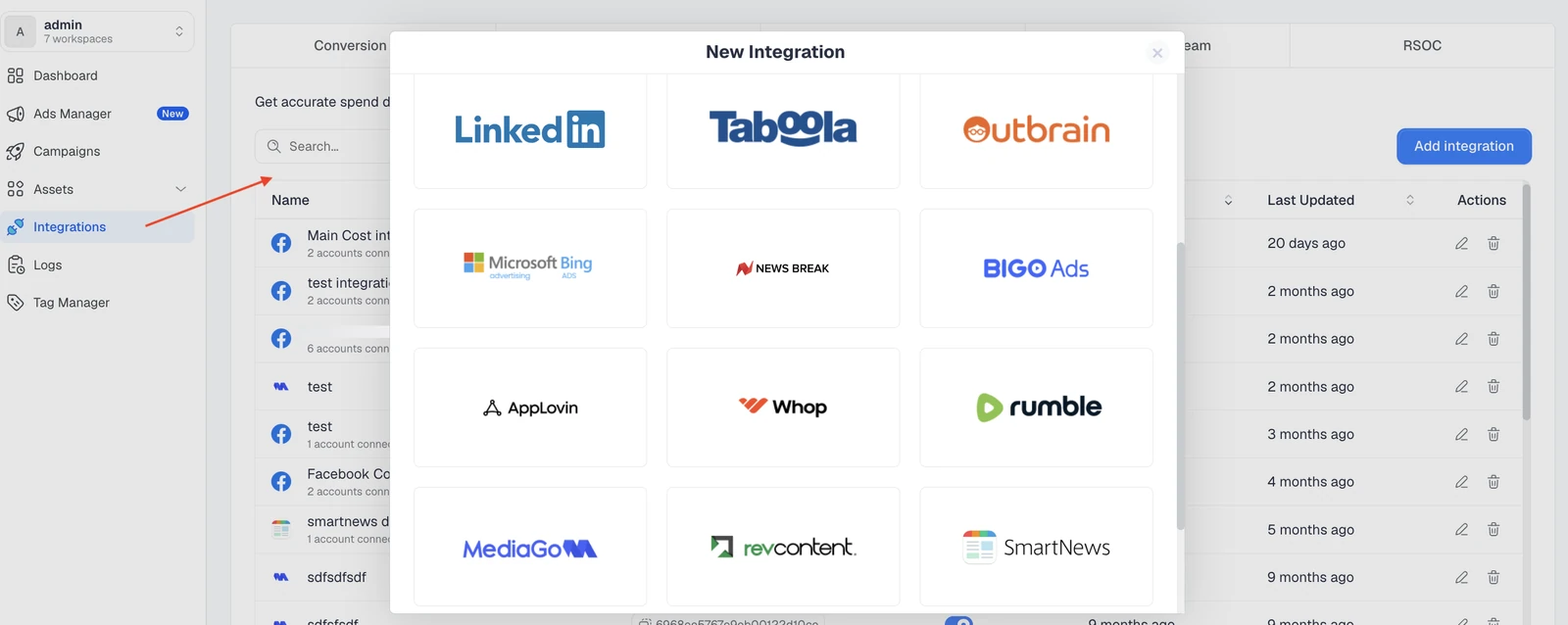 ClickFlare cost integrations for native advertising platforms