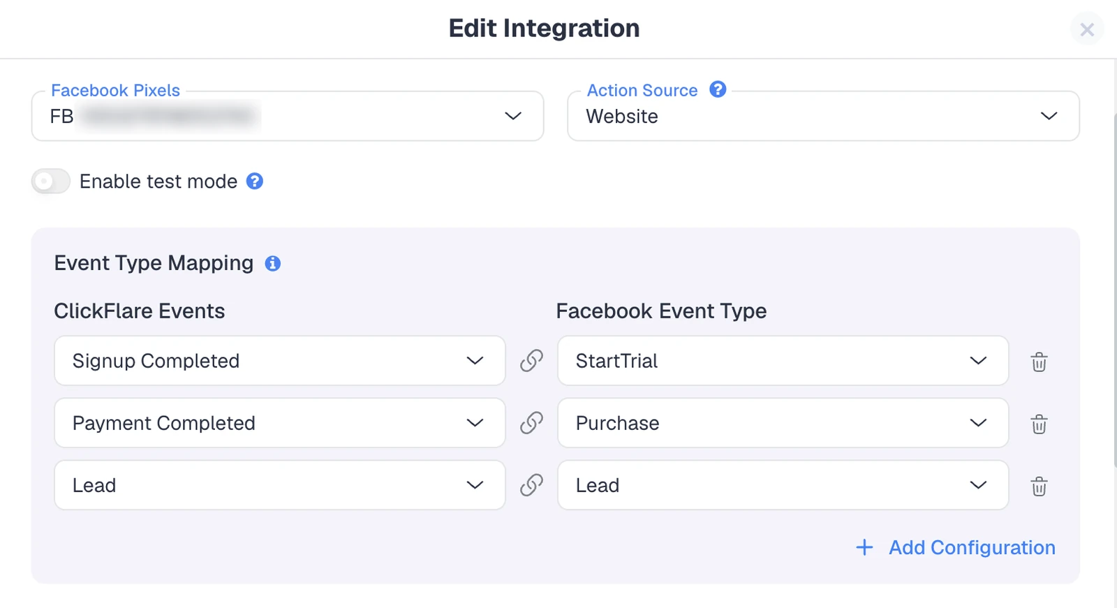 Mapping ClickFlare events to Meta Conversions API event types