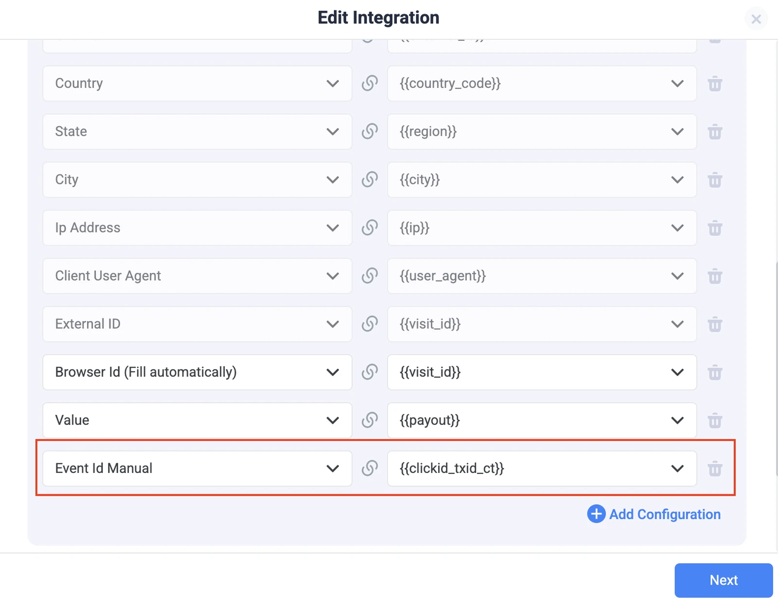 Event ID Manual mapped to the clickid_txid_ct token for Meta Conversions API deduplication