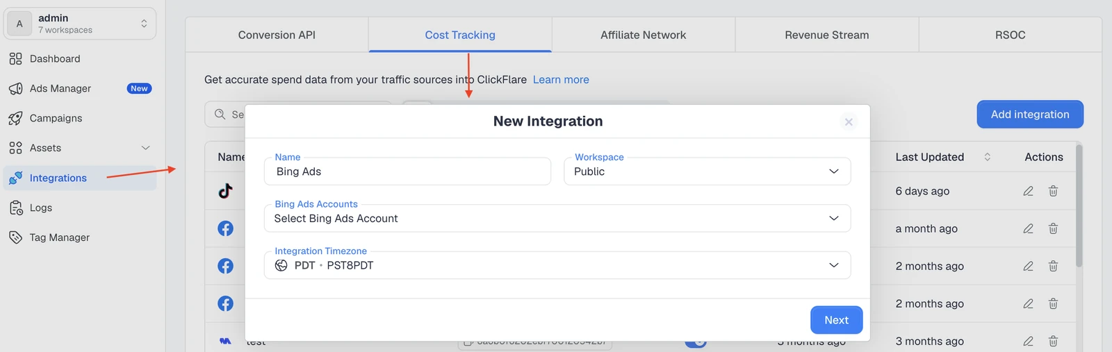 Setting up the Microsoft Bing cost integration for Bing Ads conversion tracking in ClickFlare