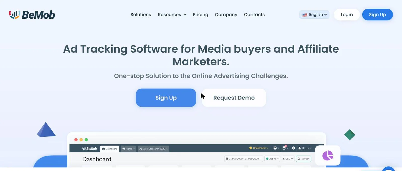 BeMob homepage, a budget-friendly Binom alternative