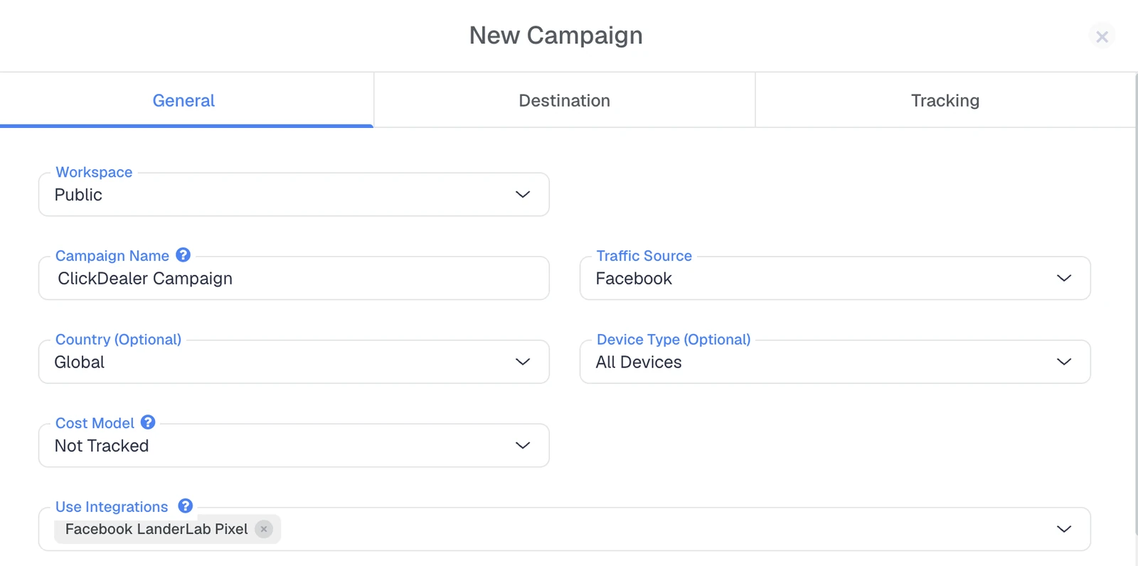 Setting up a campaign and traffic source in ClickFlare for affiliate link tracking