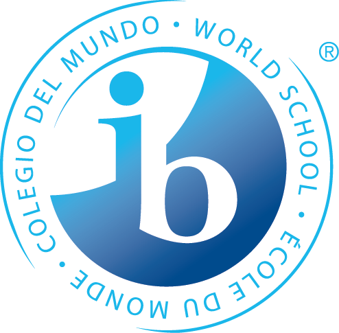 IB World School logo in blue gradient.