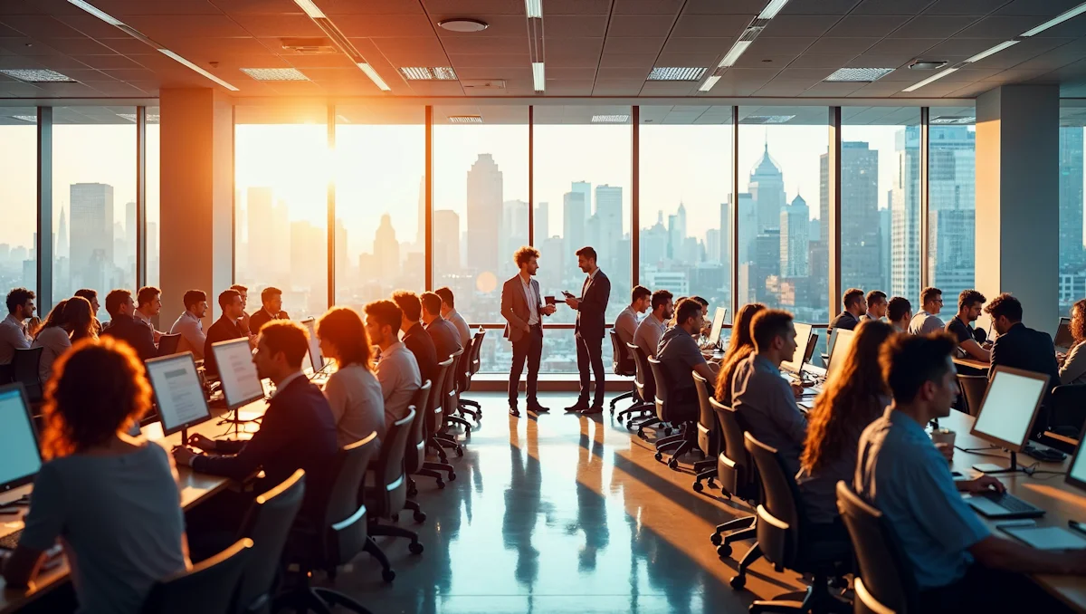 VertexOne busy open-plan office environment