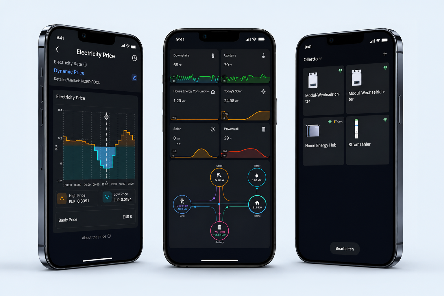 Indevolt smart energy management app showing home energy usage, tariffs and connected devices