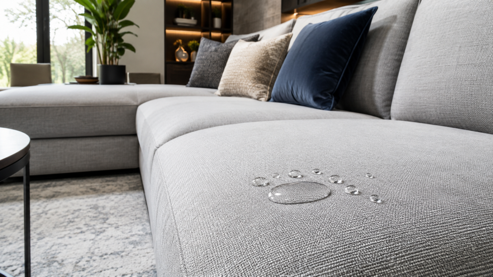 Protected fabric sofa after professional treatment