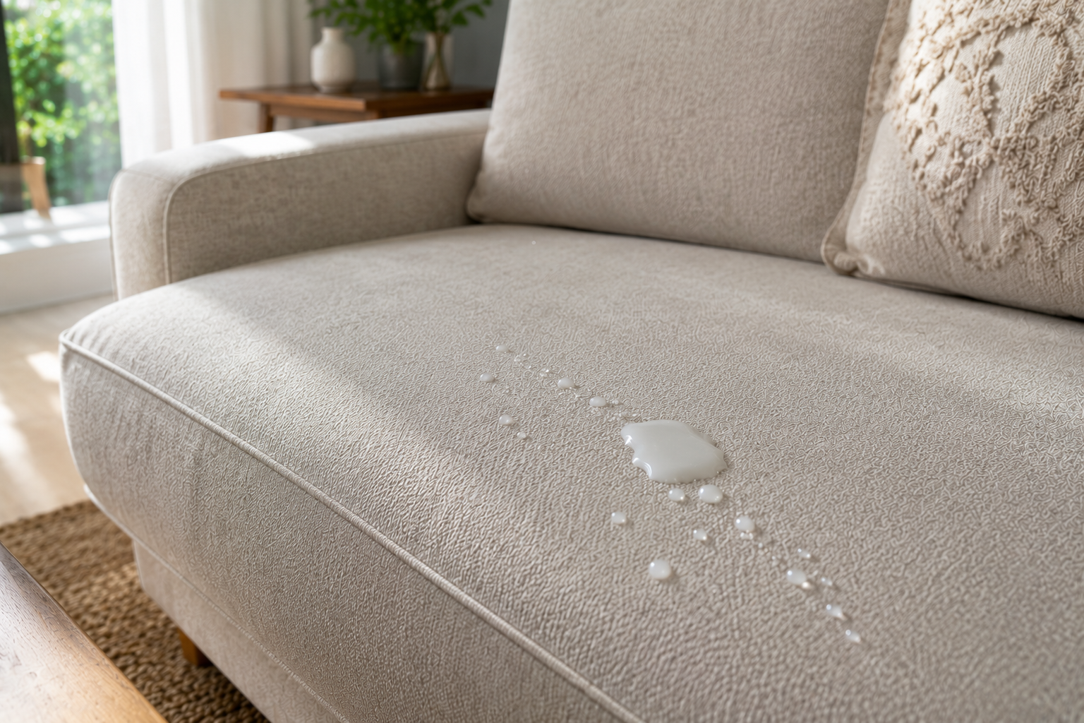 Fabric Protection liquid beading on lounge