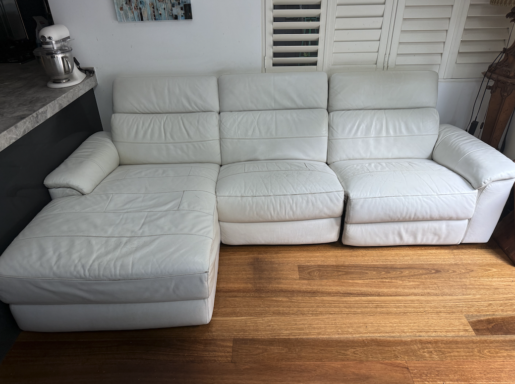 Before and after leather cleaning by Mega Clean