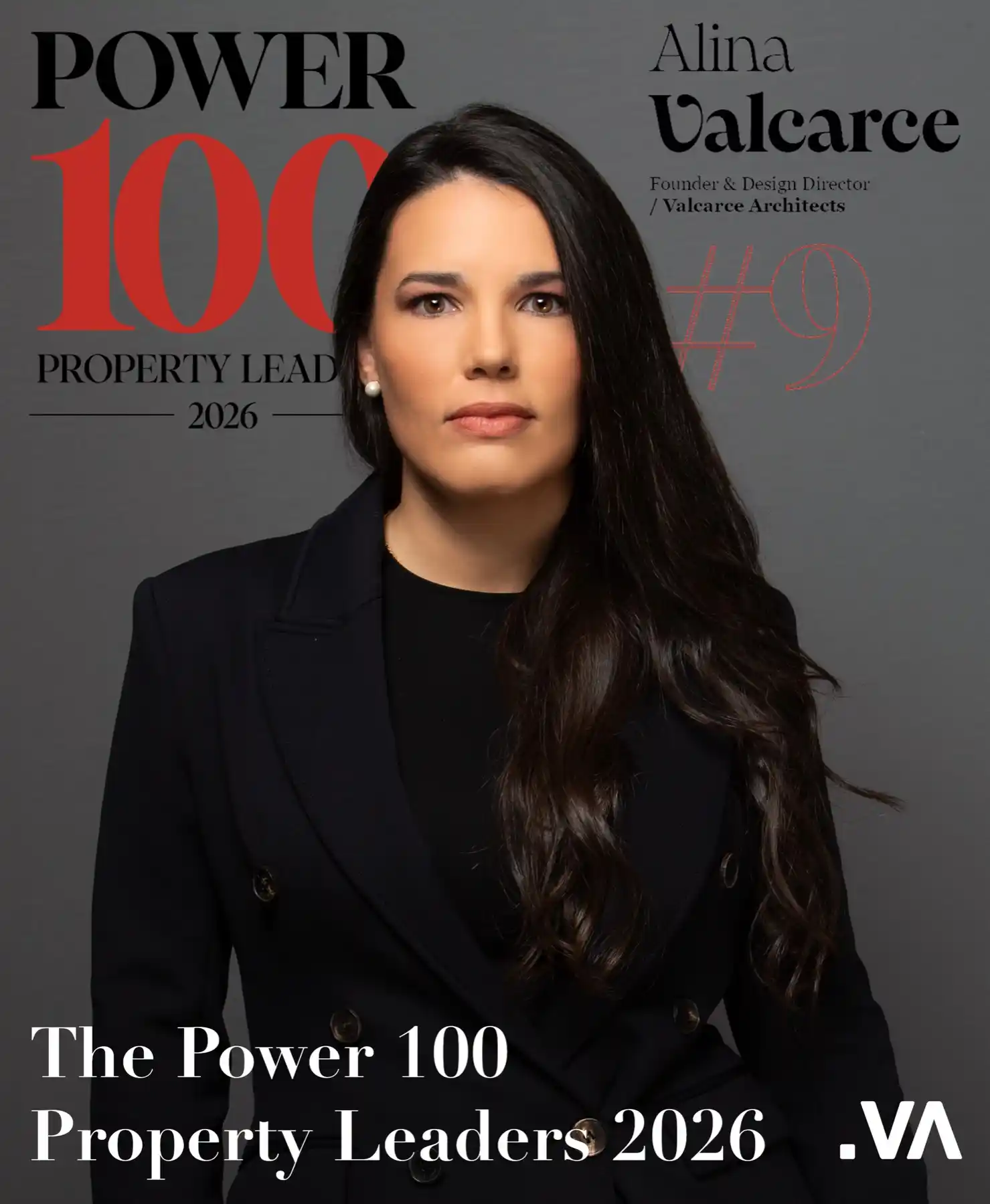 Portrait of Alina Valcarce, founder of Valcarce Architects, featured as #9 in Power 100 Property Leaders 2026.