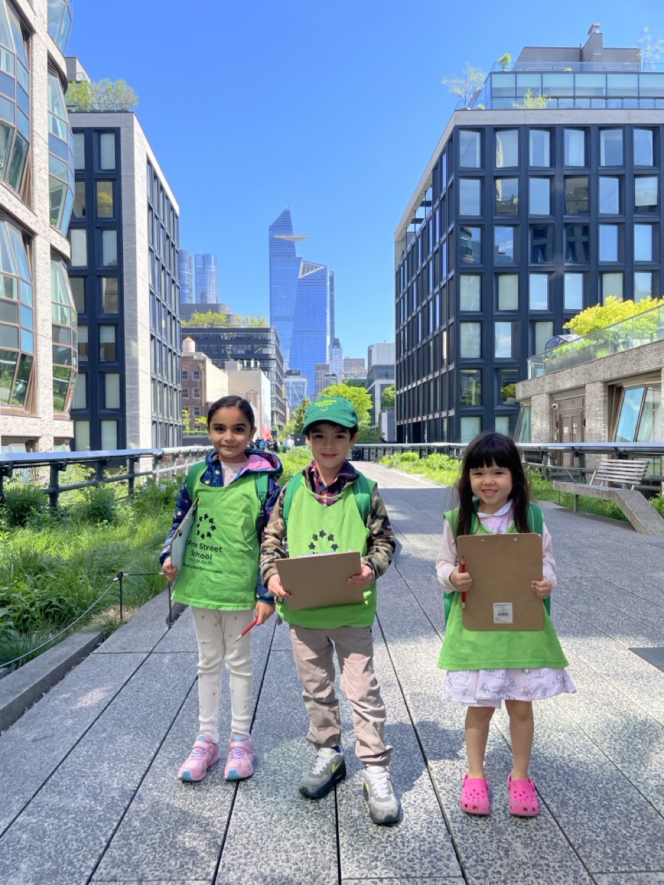 Three students visit the Manhattan High Line in Chelsea during a Unit of Inquiry