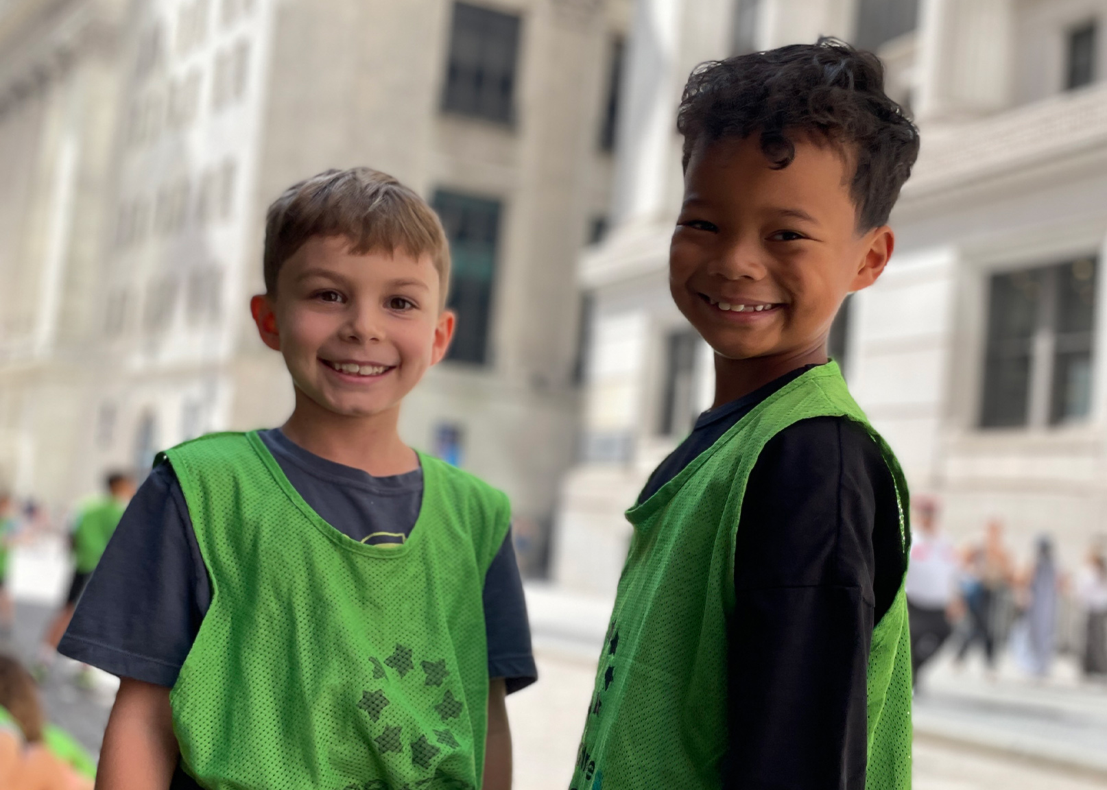 Two students playing during recess in New York City