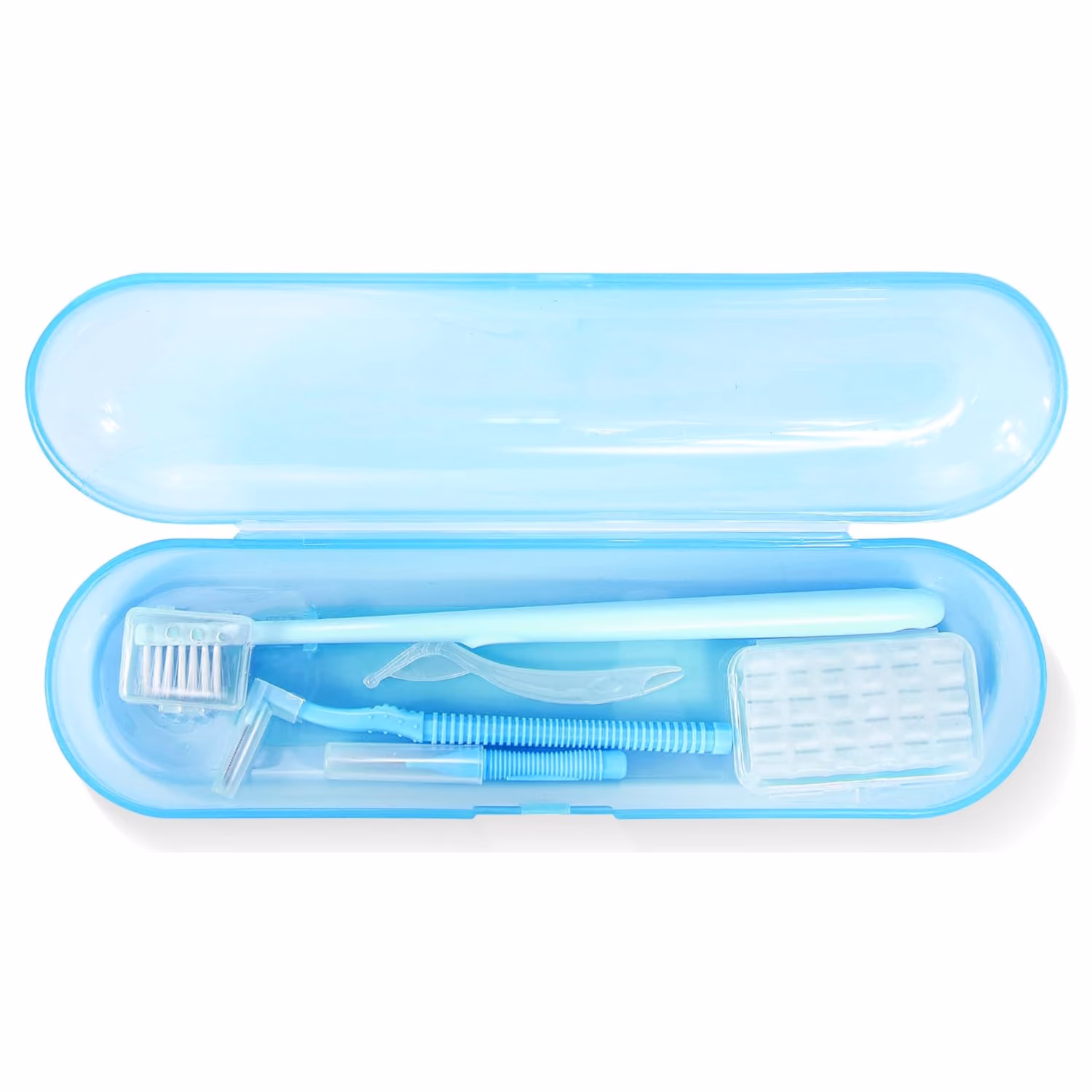 Orthodontic travel hygiene kit with V-shaped toothbrush