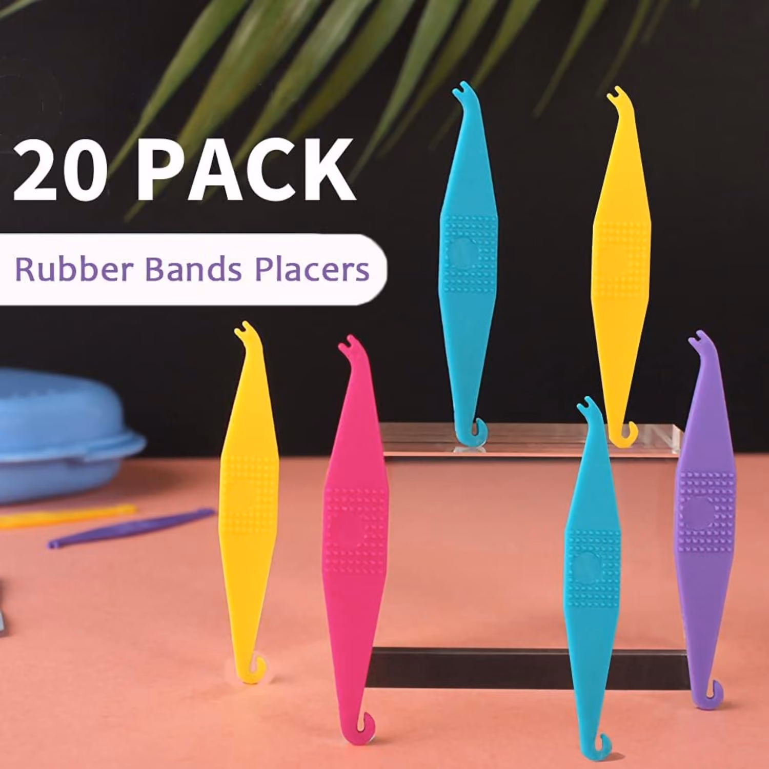 Orthodontic elastic rubber band placing tool