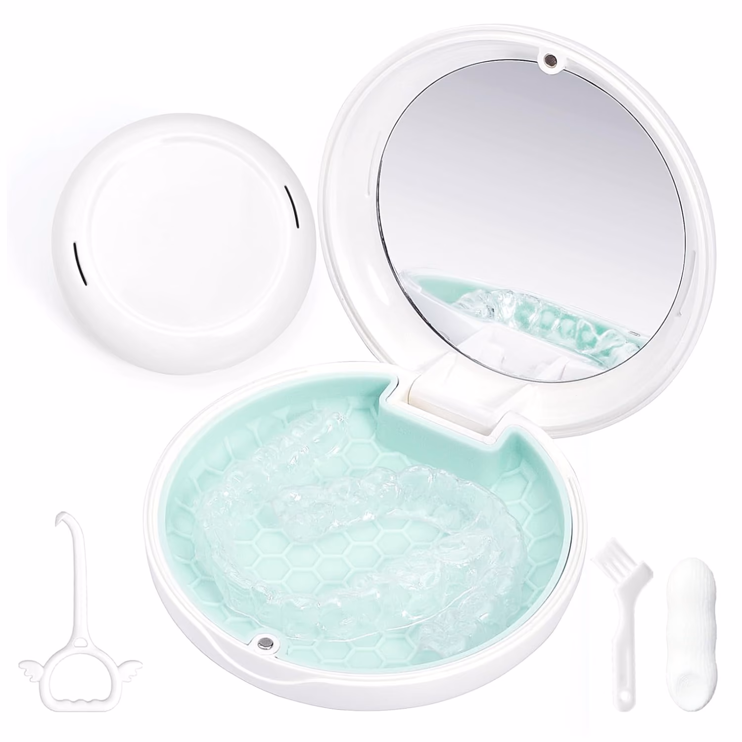 Slim retainer case with mirror and vent holes