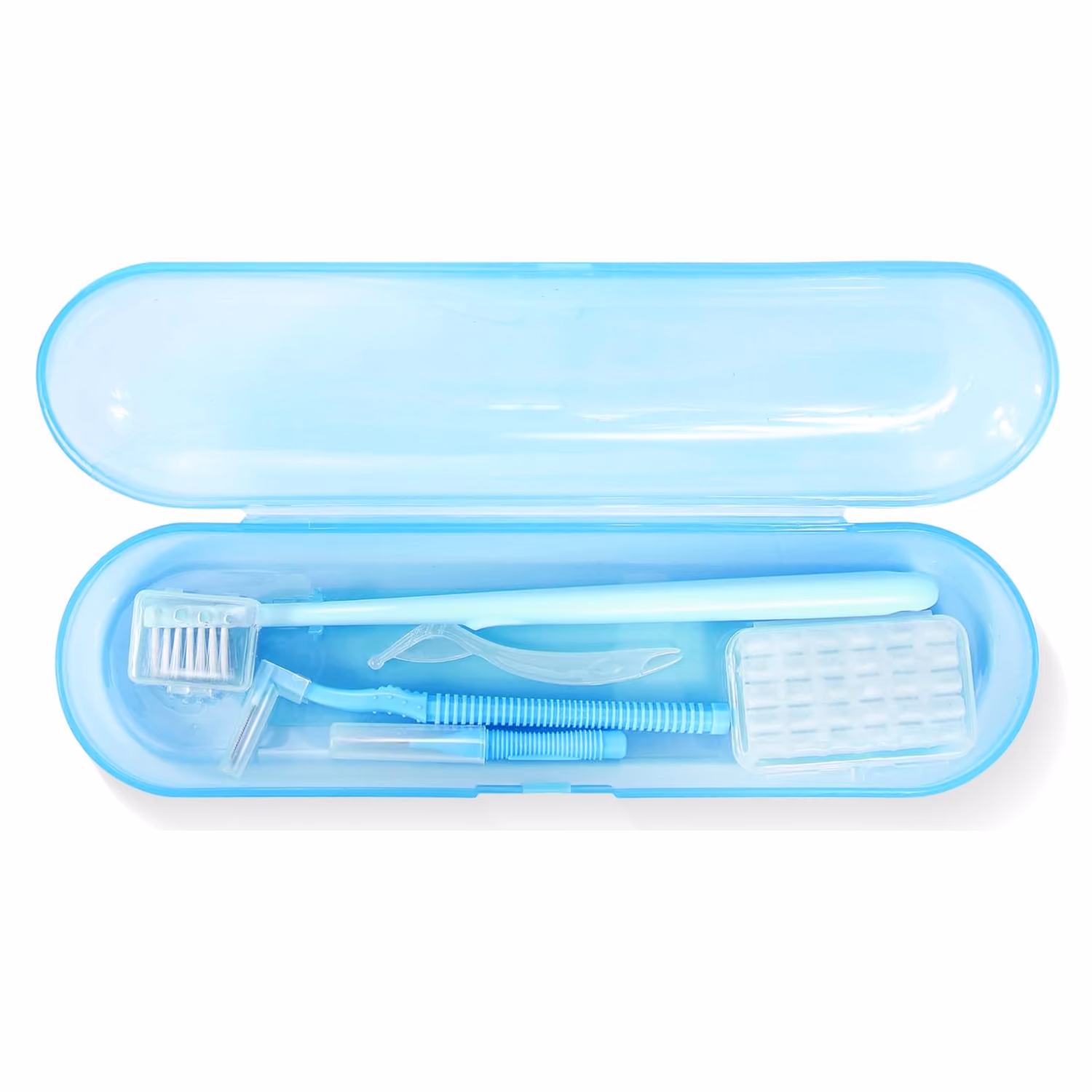Orthodontic travel hygiene kit with V-shaped toothbrush