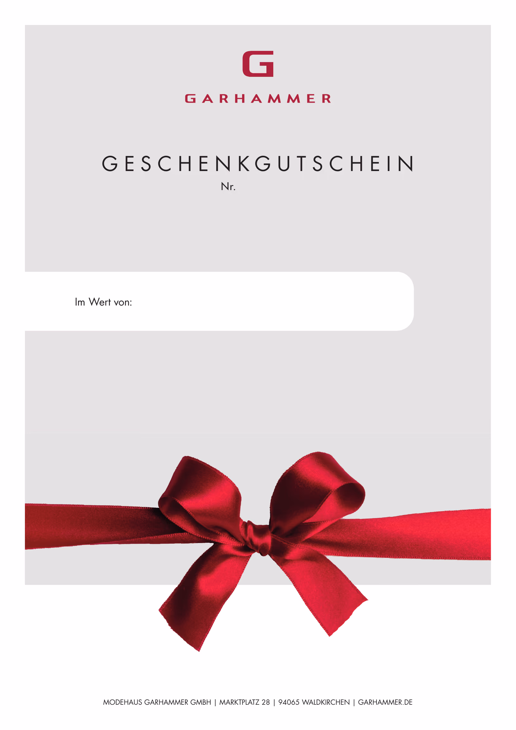 Gutschein-Motiv GARHAMMER Klassik ohne Personalisierung