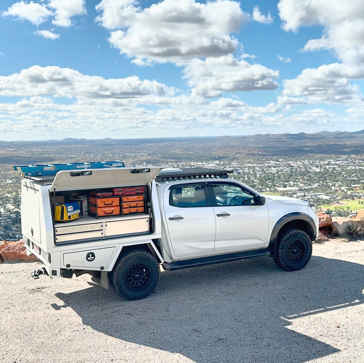 BBH Electrical service vehicle parked at a lookout over Adelaide.