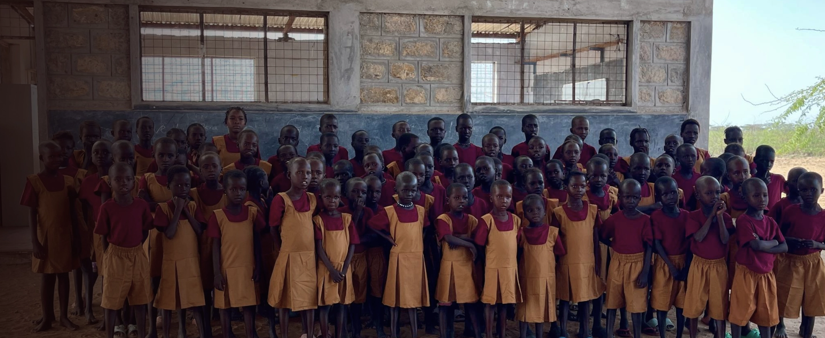 Children gathered inside a classroom at a school in Turkana, Kenya.