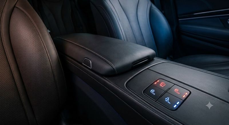 Center console detail in black leather