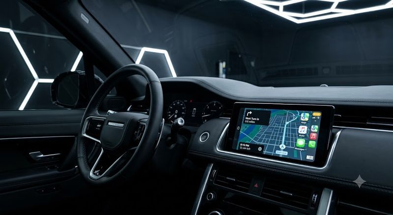 Dashboard and steering wheel detail in a custom car