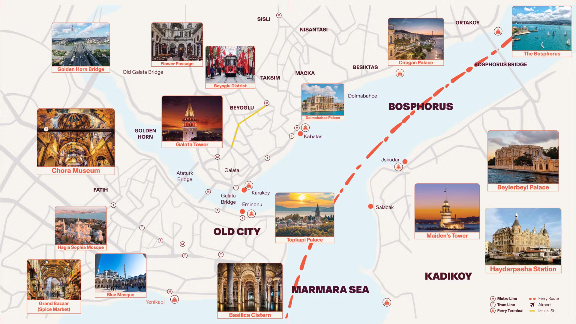 Map of the Istanbul Only programme, based entirely in Istanbul: the historic centre, Topkapı Palace and the Bosphorus