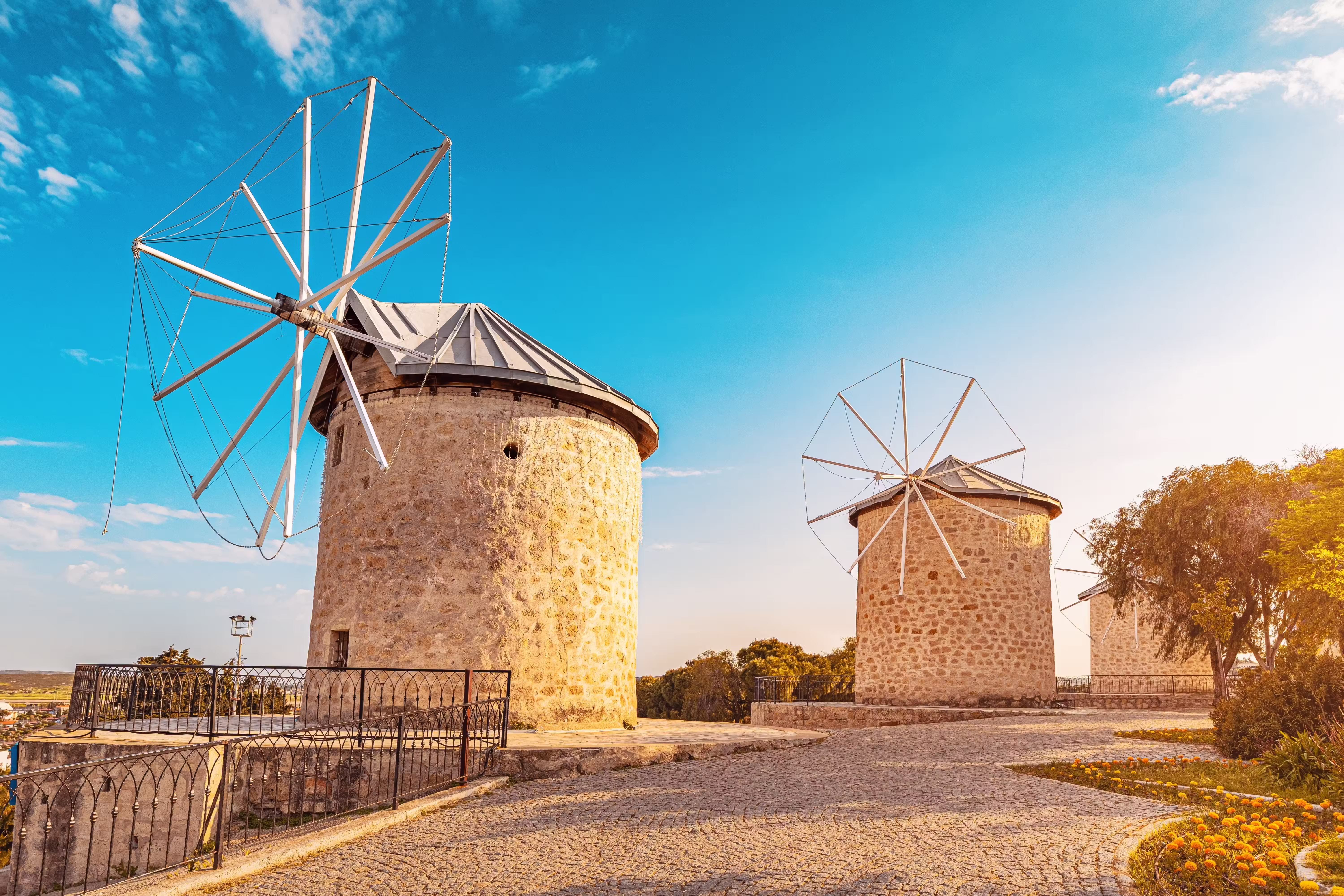 Stone windmills on the hill above Alaçatı