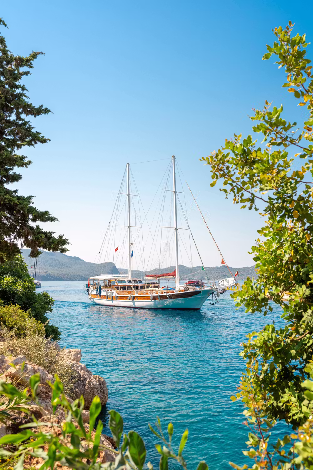 Traditional gulet sailing off the Antalya coast