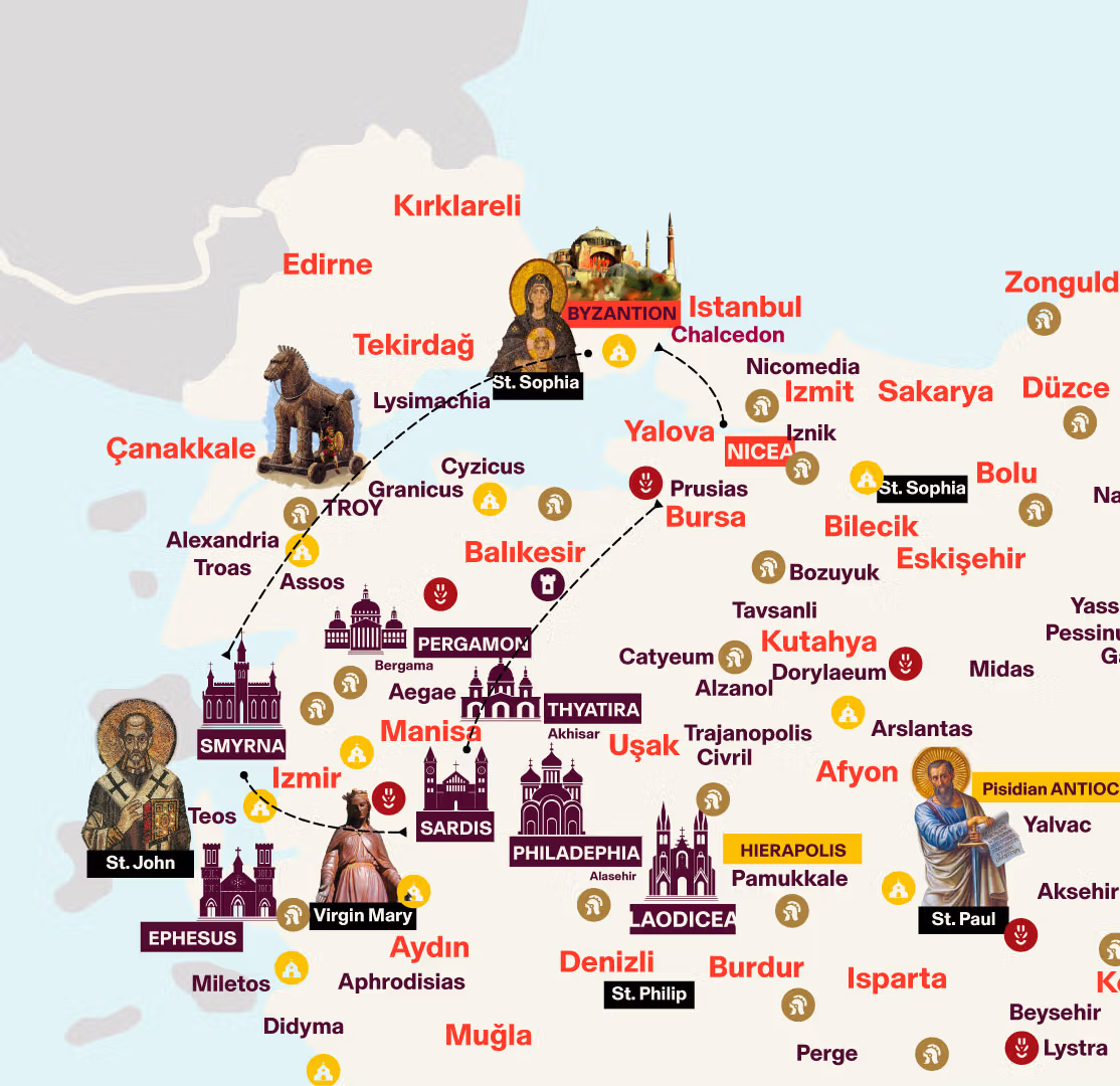 Route map of Jewish Heritage of Türkiye: Istanbul, Bursa, Sardis and İzmir